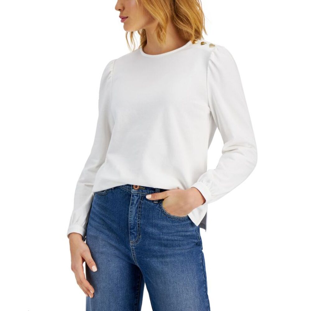 Charter Club Long Sleeve Boatneck Top With Heart Buttons